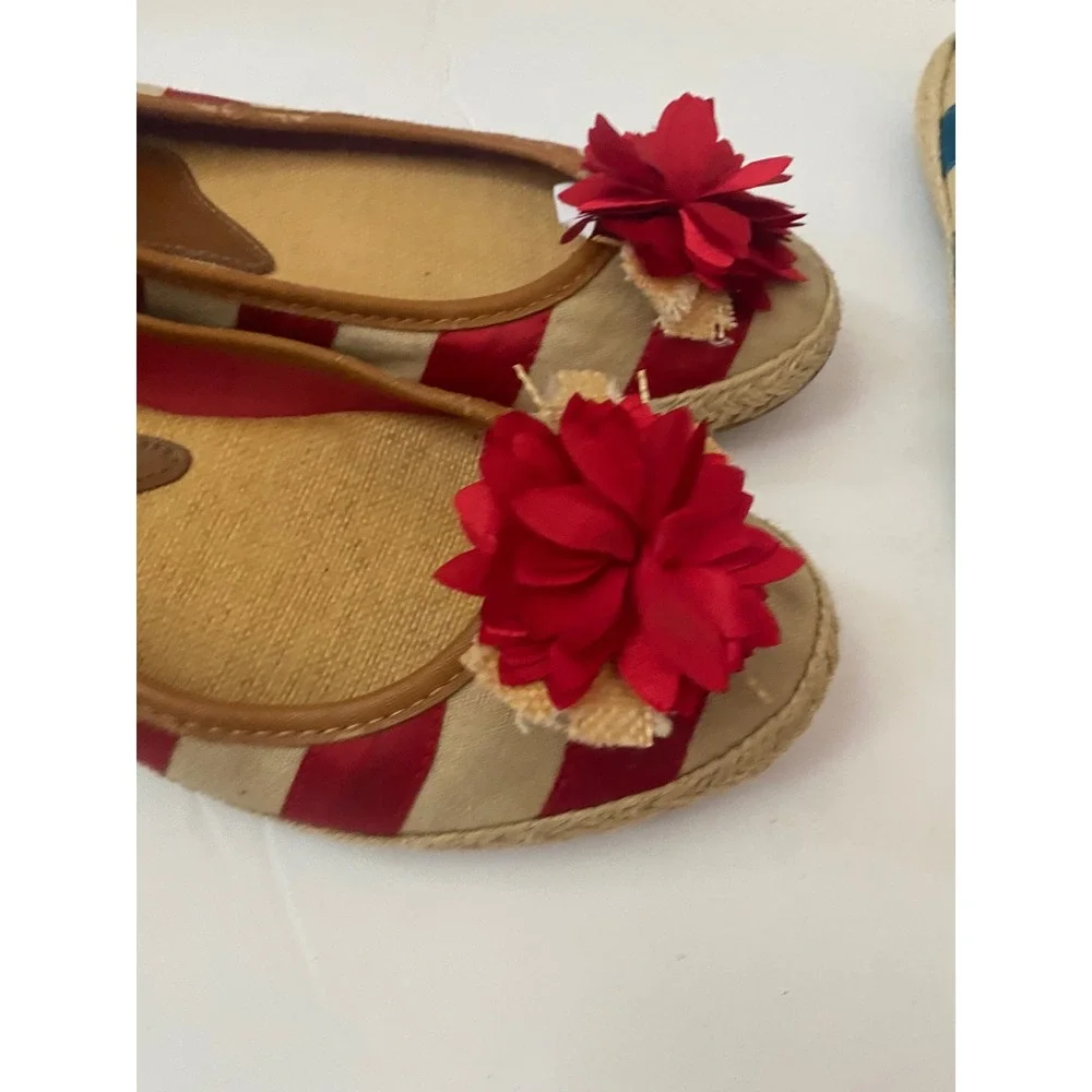 Lot of 2‎ Kim Rogers Striped Espadrille Flats Red Blue Nautical Flower Accents8